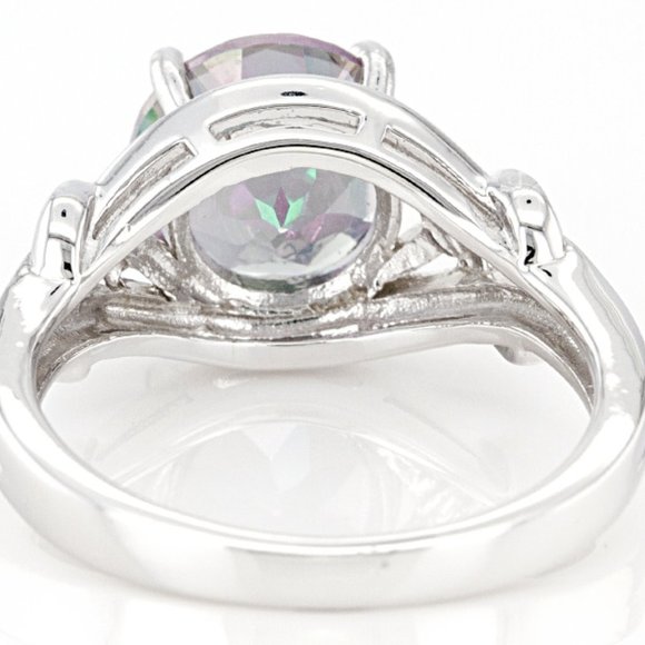 NEW Mystic Fire (R)Green Topaz Rhodium Over Sterling Silver Solitaire Ring - Picture 7 of 7